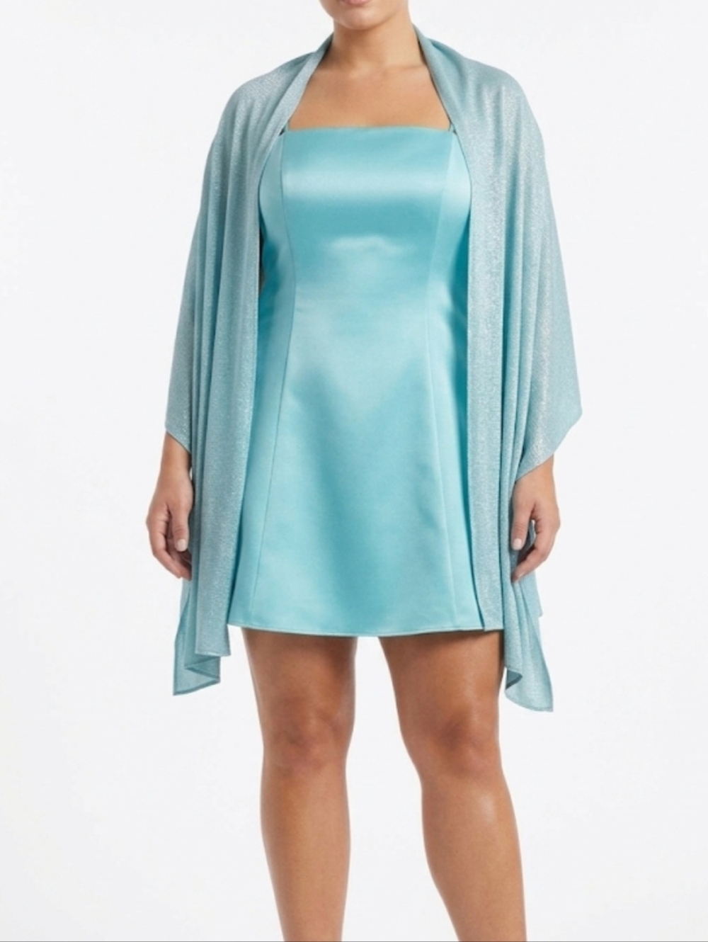 David's Bridal Pool Blue Satin Short Bridesmaid Dress Size 12 JB2815 Smocked Bac